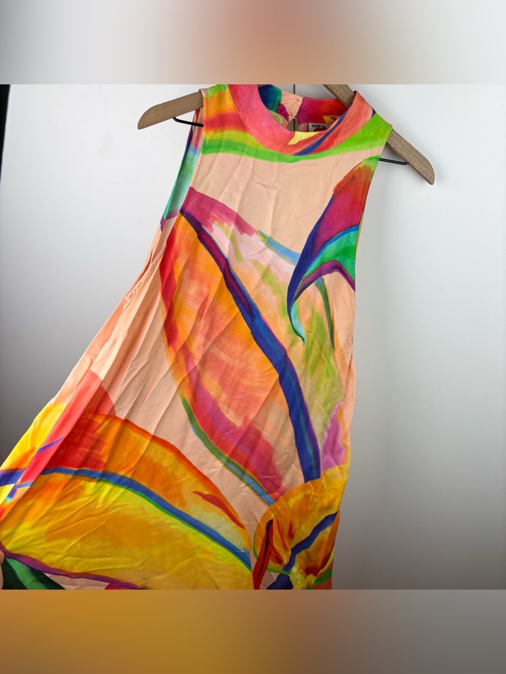 Farm Rio Halter Maxi Dress Leaf Orange Tropical Resort Aloha Anthropologie XL - Picture 3 of 7